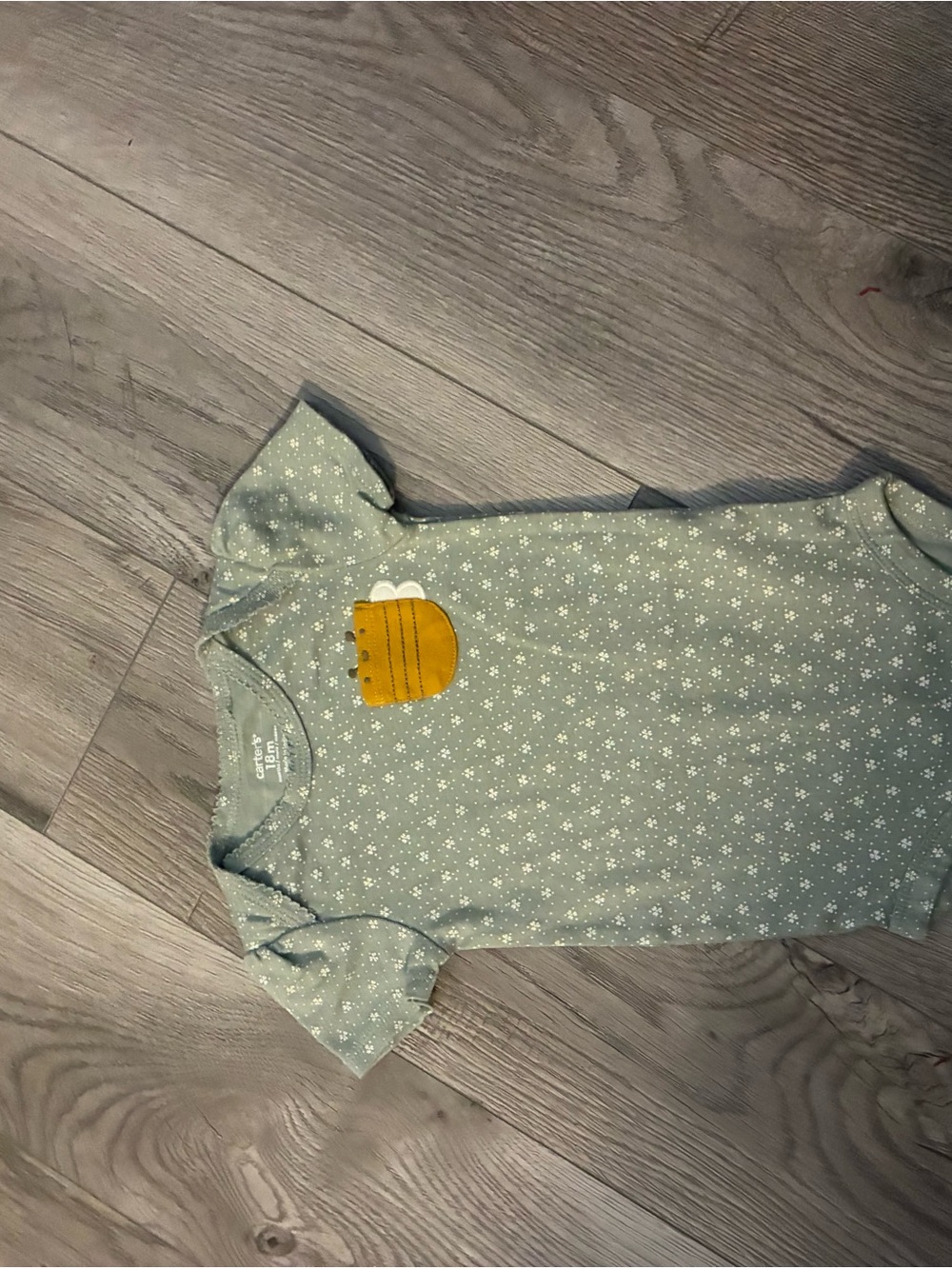 Carter's Green Floral Short-Sleeve Bodysuit with Yellow Honey Patch